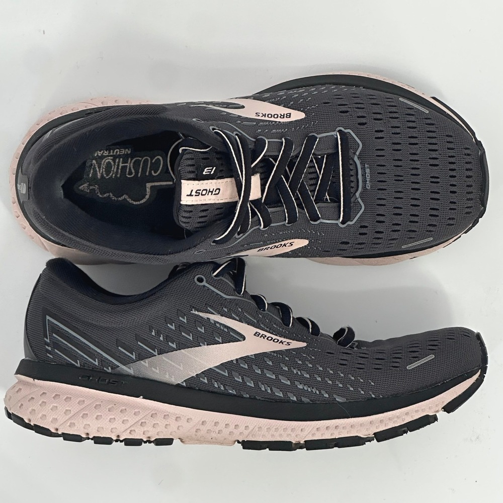 Brooks Ghost 13 Womens Running Shoes Grey Black Pink Athletic Sneakers Size 9